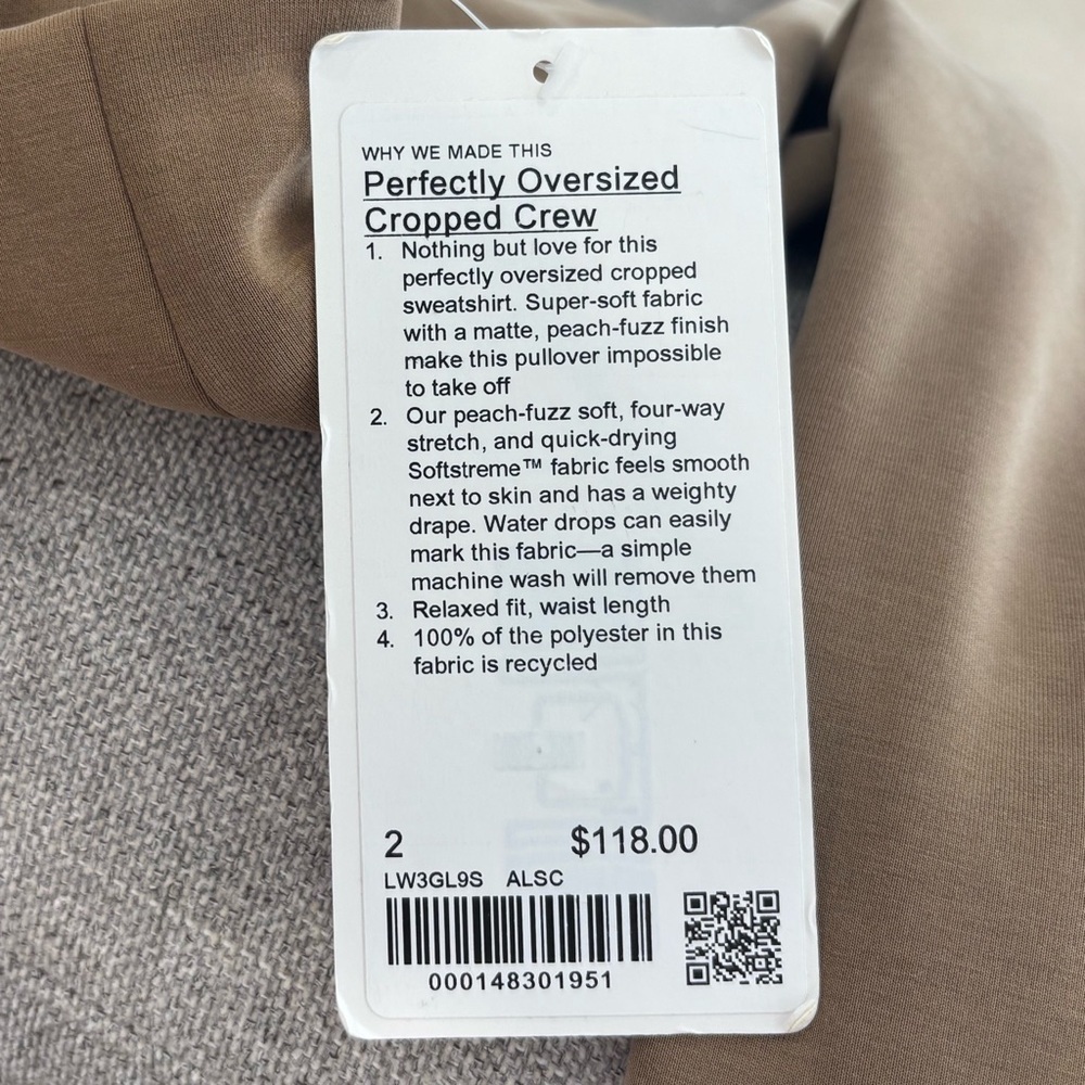 NWT Lululemon Perfectly Oversized Cropped Softstreme Crew In Allspice Size 2 - Picture 5 of 5
